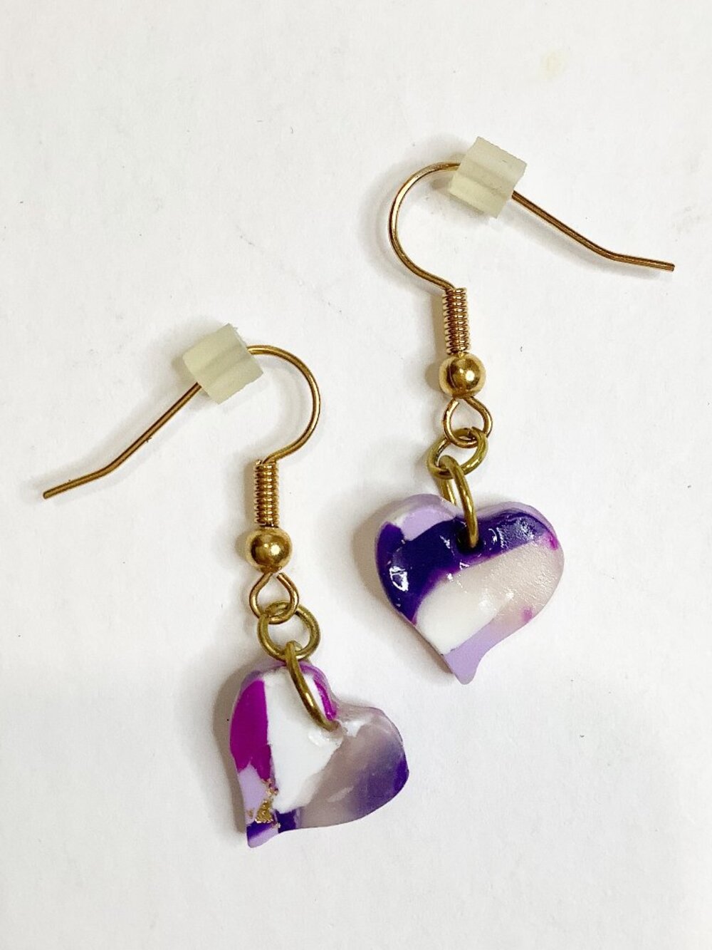 KVITKA CREATIONS Handmade Purple Marble Clay Heart Earrings
